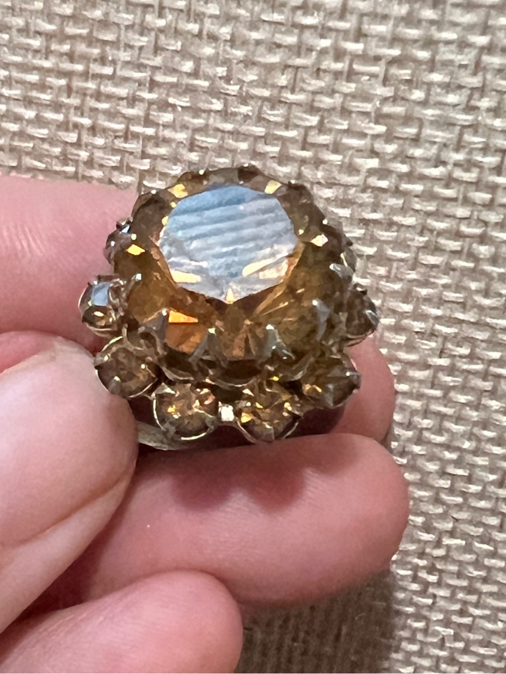 Vintage Gold-Tone Amber Crystal Cocktail Ring - Adjustable - Picture 4 of 10